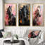 «Pink Black Horse Vibrant Pink Equine», 3 pièces sur toile-462130643-462130642