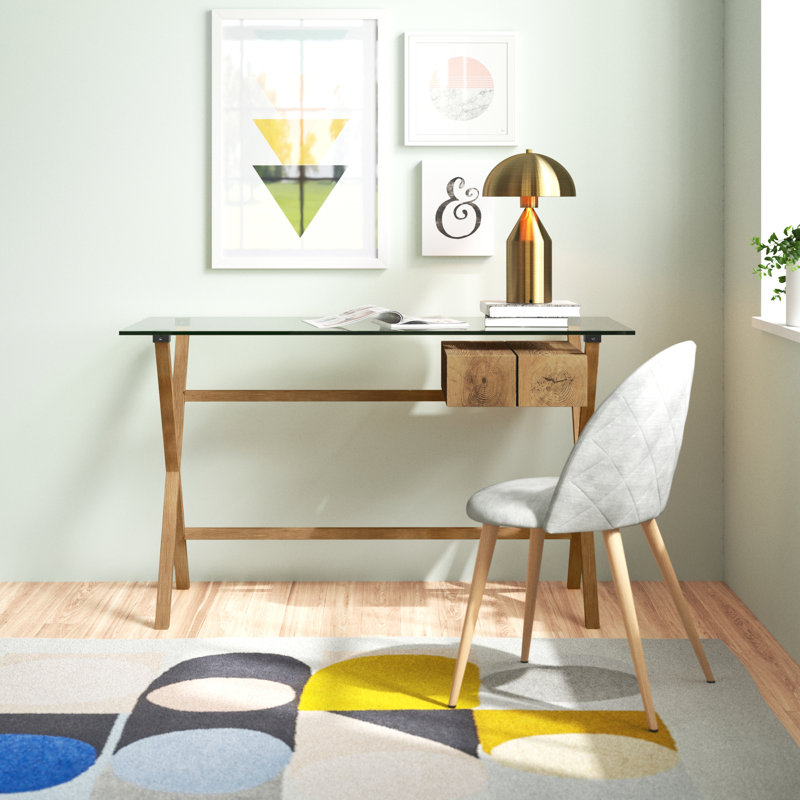 Kol Glass Top Metal Base Writing Desk