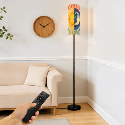  68.5" Standing Floor Lamp Whimsical Sun Moon Colorful Radiant Stripes Dimmable Metal Pole Lamp with Linen Lampshade LED Bulb Included