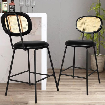 Tabouret de comptoir 24 po avec dossier en rotin et pieds en métal 24 po (ensemble de 2)