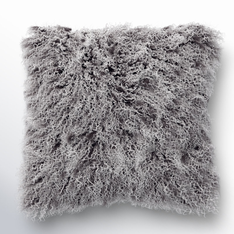 Coussin décoratif carré avec sa housse en laine d'agneau Iyana, Carré 16 po, Anthracite