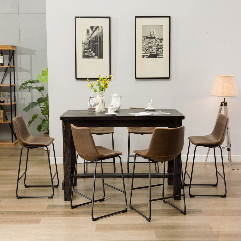 Ensemble de salle à manger à hauteur de comptoir en bois antique: table et chaises Si X, Brun