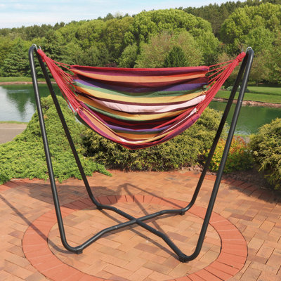 Hagan 1-Person Cotton Hanging Hammock Chair with Stand - Sunset