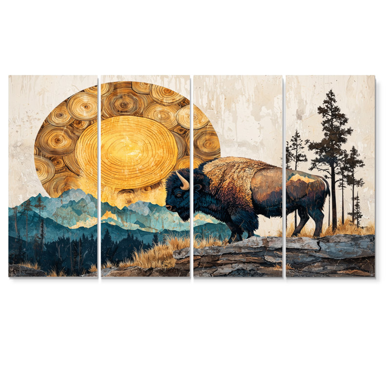 Bison américain dans «The Woods I» - art mural animal Buffalo - ensemble de décorations murales modernes, H 28 po x l 48 po