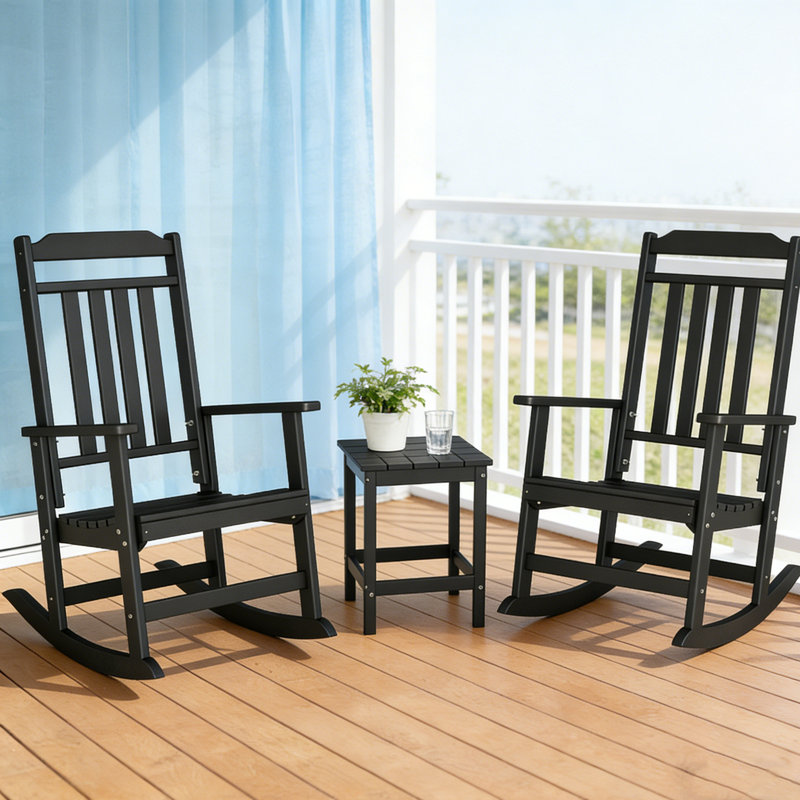 Ensemble de 2 chaises berçantes d'extérieur surdimensionnées, Noir