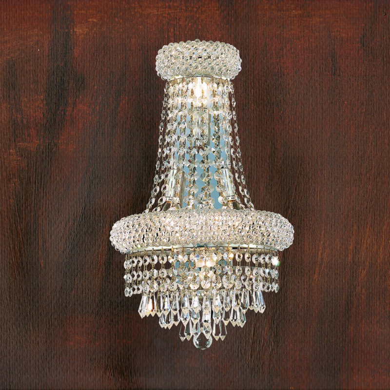 Montrey 3 Lights Empire Wall Light With Crystal Tear Drop Accents, Chrome