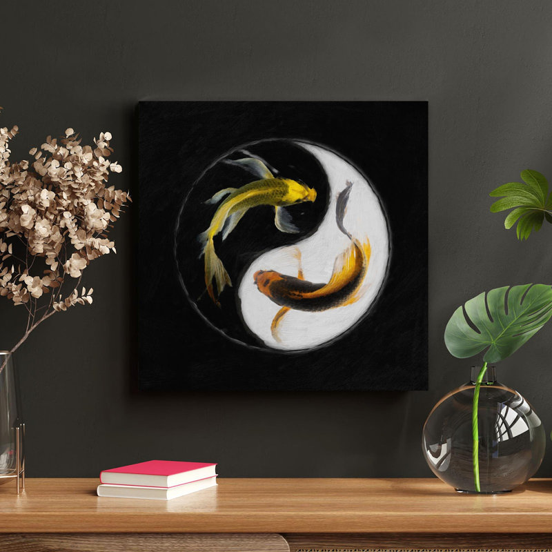 " Yellow And Orange Koi Fish On Yin Yang " Painting Print, 32" H x 32" W