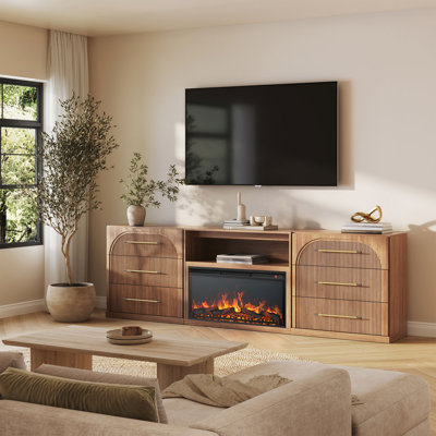 Meuble télé Jagger 105 po avec foyer de 36 po et tiroir, couleur camel