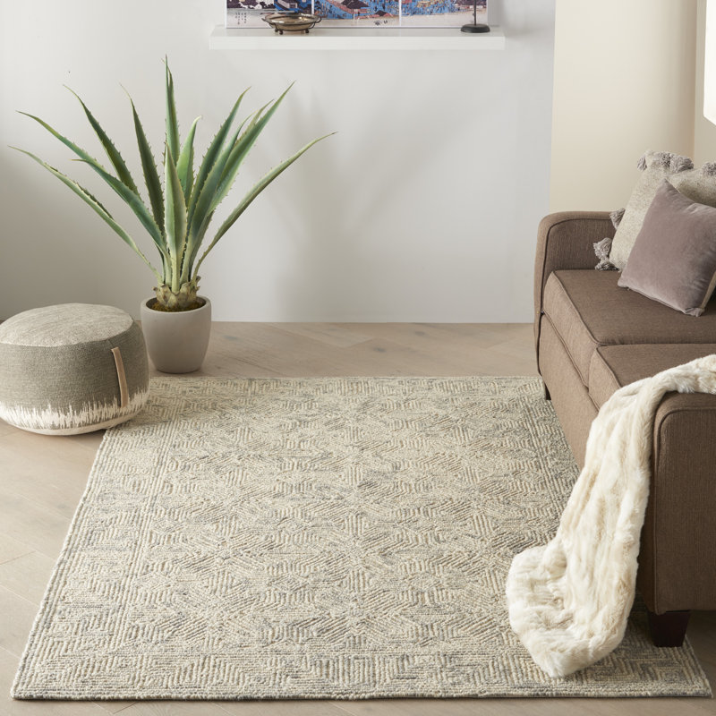 Tapis oriental beige en laine touffeté à la main Patillo, Rectangle 5 pi 3 po x 7 pi 3 po
