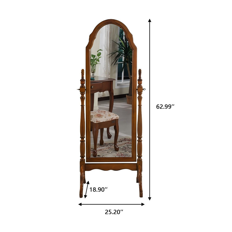 62.99"Special-shaped glass mirror with brown rubberwood frame and hanging mirror for dressing up