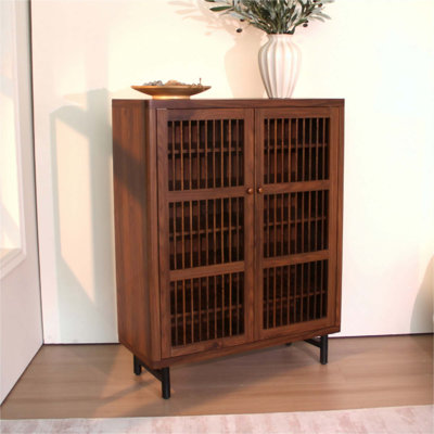 6-Tier Shoe Cabinet with Louvre Doors, Adjustable Shelf Entryway Organizer with Shutter Front, Modern MDF Shoe Rack with Metal Legs for Hallway, Living Room, and Closet Storage