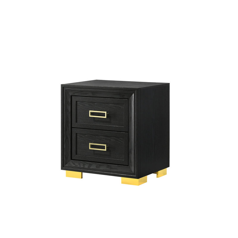 Table de chevet 2 avec finition noire et dorée, table de chevet glamour incontournable pour la chambre à coucher, style