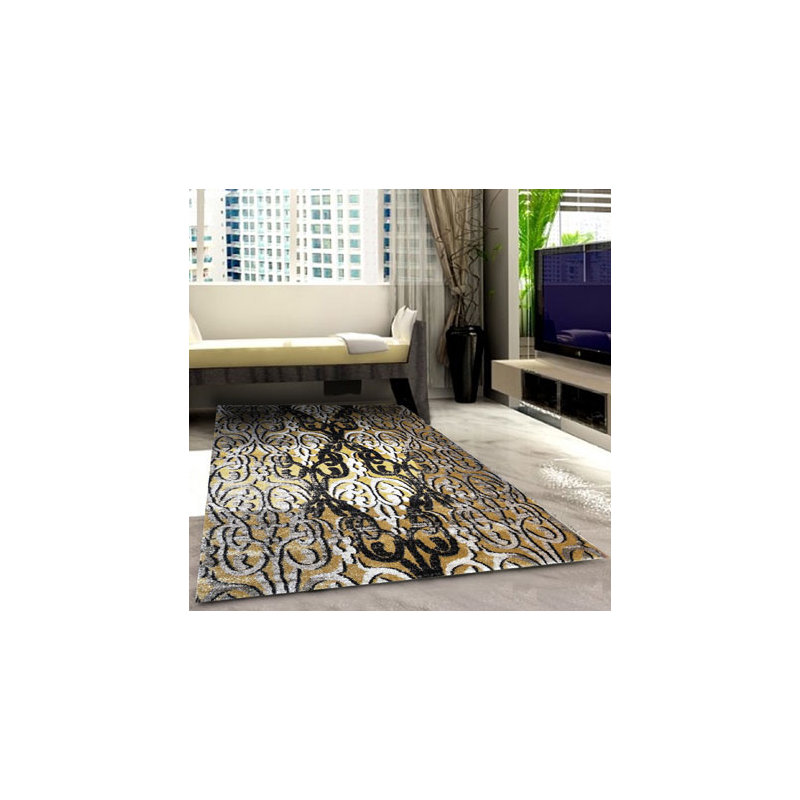 Tapis doré tissé à la machine, 7 pi 11 po x 9 pi 10 po