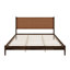 Lit plateforme king size en bois d'acacia massif avec tête de lit en cuir végétalien tissé à la main, style moderne du milieu du siècle, sommier non requis, brun foncé