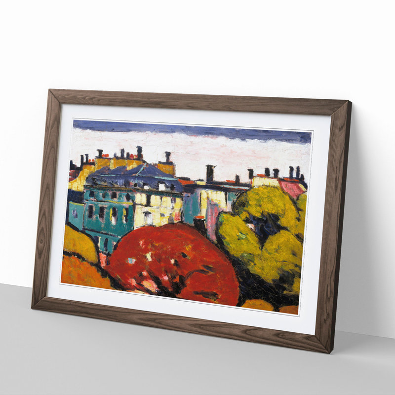 Landscape in Paris by Henry Lyman Sayen - Picture Frame Painting, Walnut Framed, 27cm H x 36cm W x 2cm D