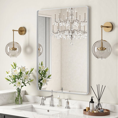 Lunara 1.18" Deep Rounded Corner Rectangular Bathroom Wall Mirror with Premium Tempered Glass & Aluminum Alloy Framed
