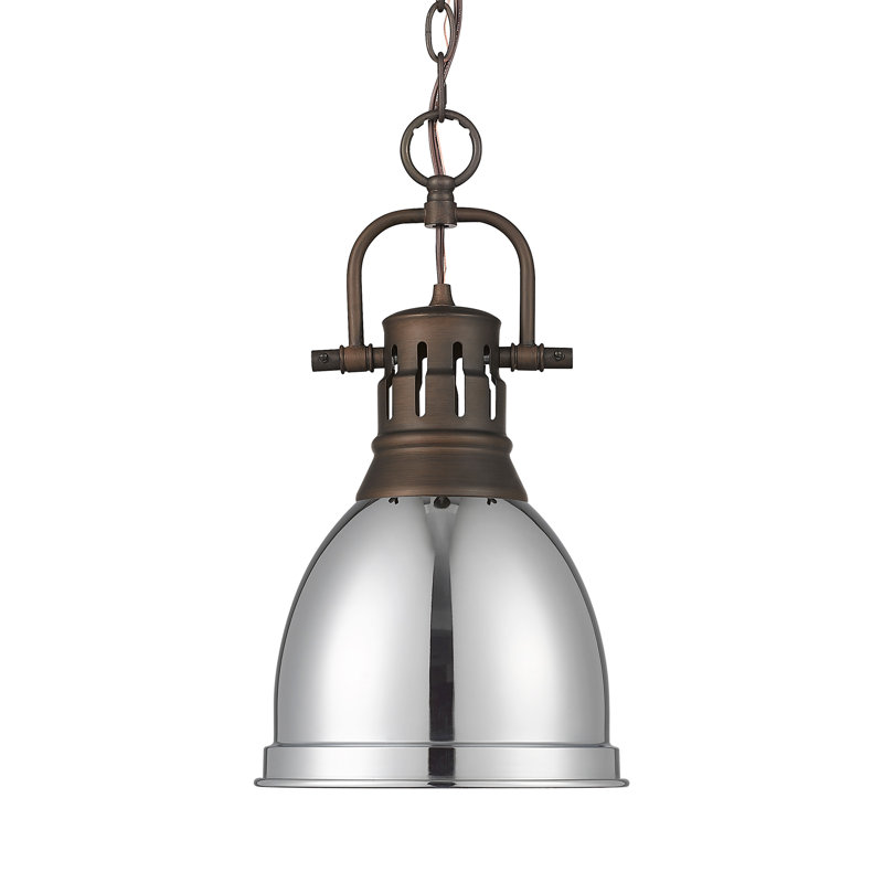 Luminaire suspendu 1 lumière avec chaîne Cajoux, Bronze huilé, Chrome chrome, H 8,875 po x l 8,875 po