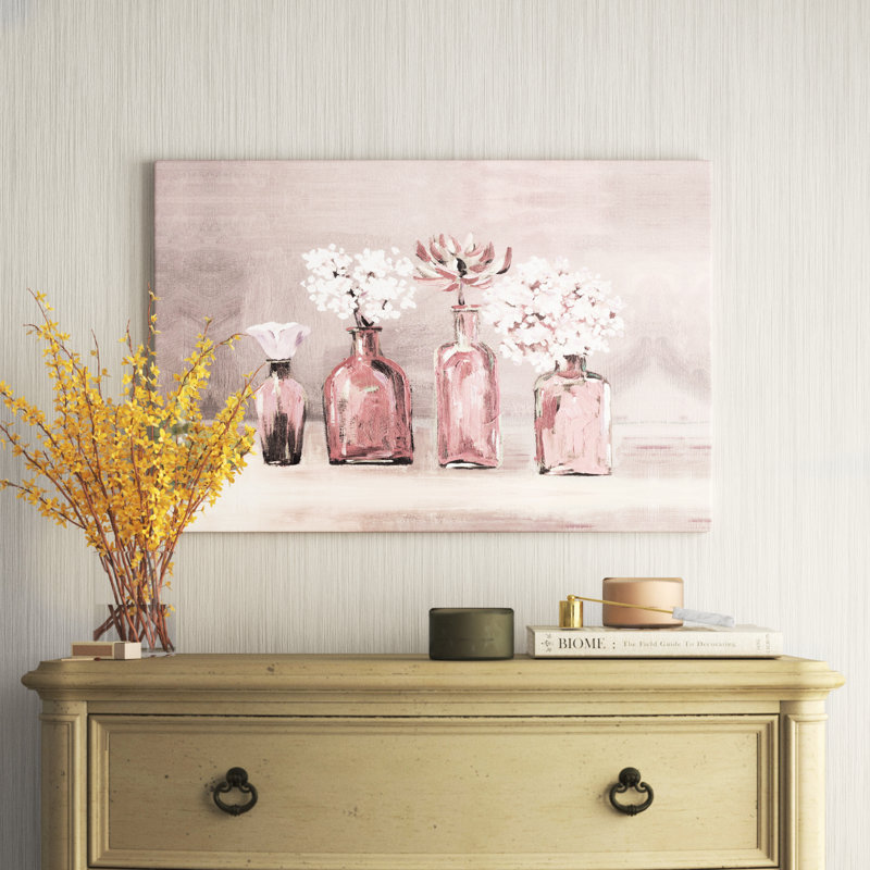 Blush Floral Jars - reproduction sur toile, H 24 po x l 36 po, Impression sans cadre, Sans cadre
