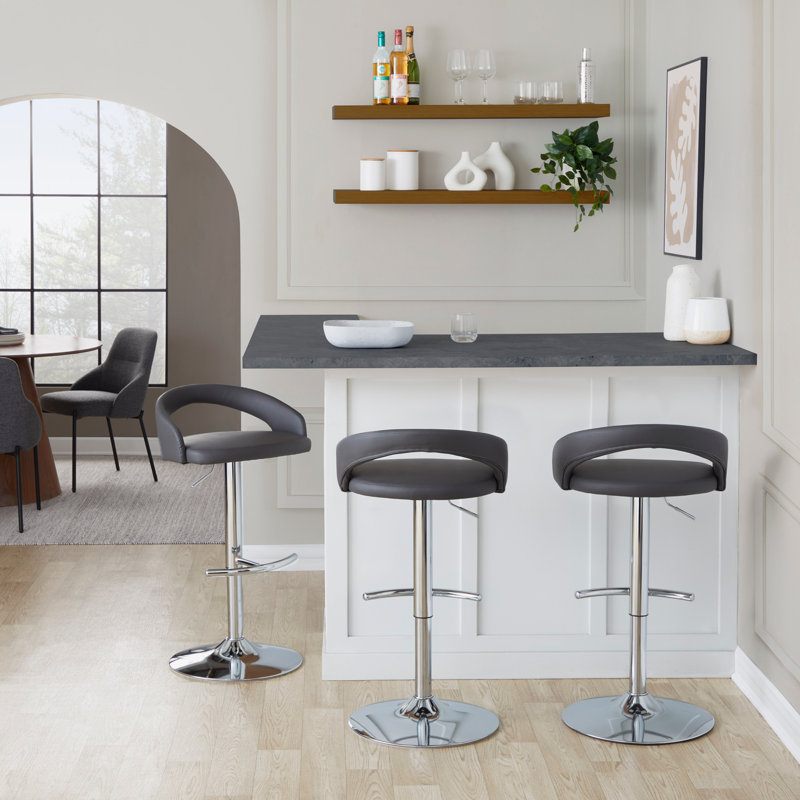 Counter Stool, Chrome, Gris / similicuir, 2