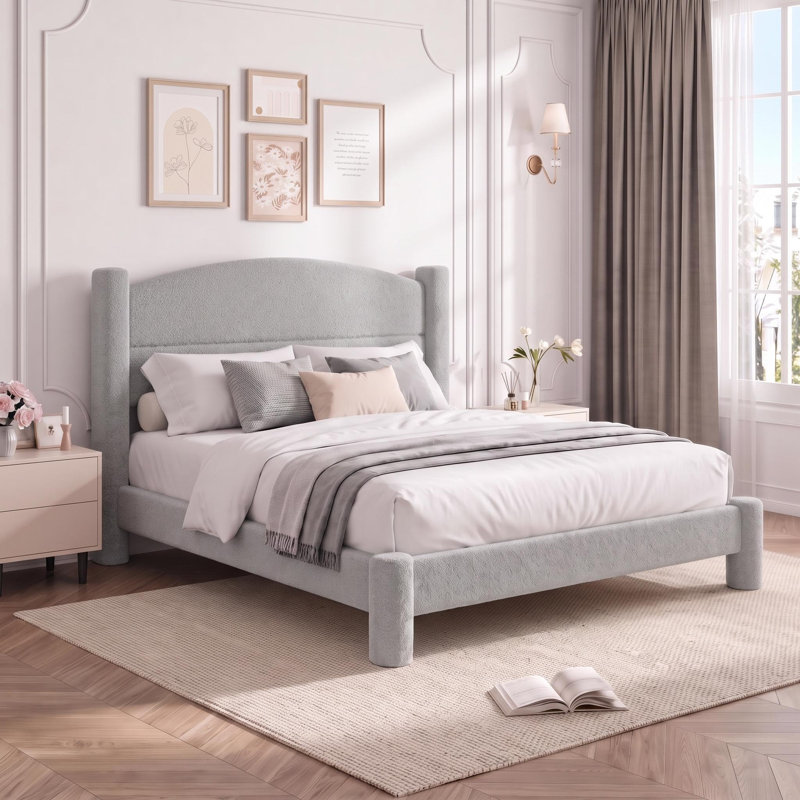 Twin Size Cloud Bed Frame with Round Headboard & Cylindrical Legs