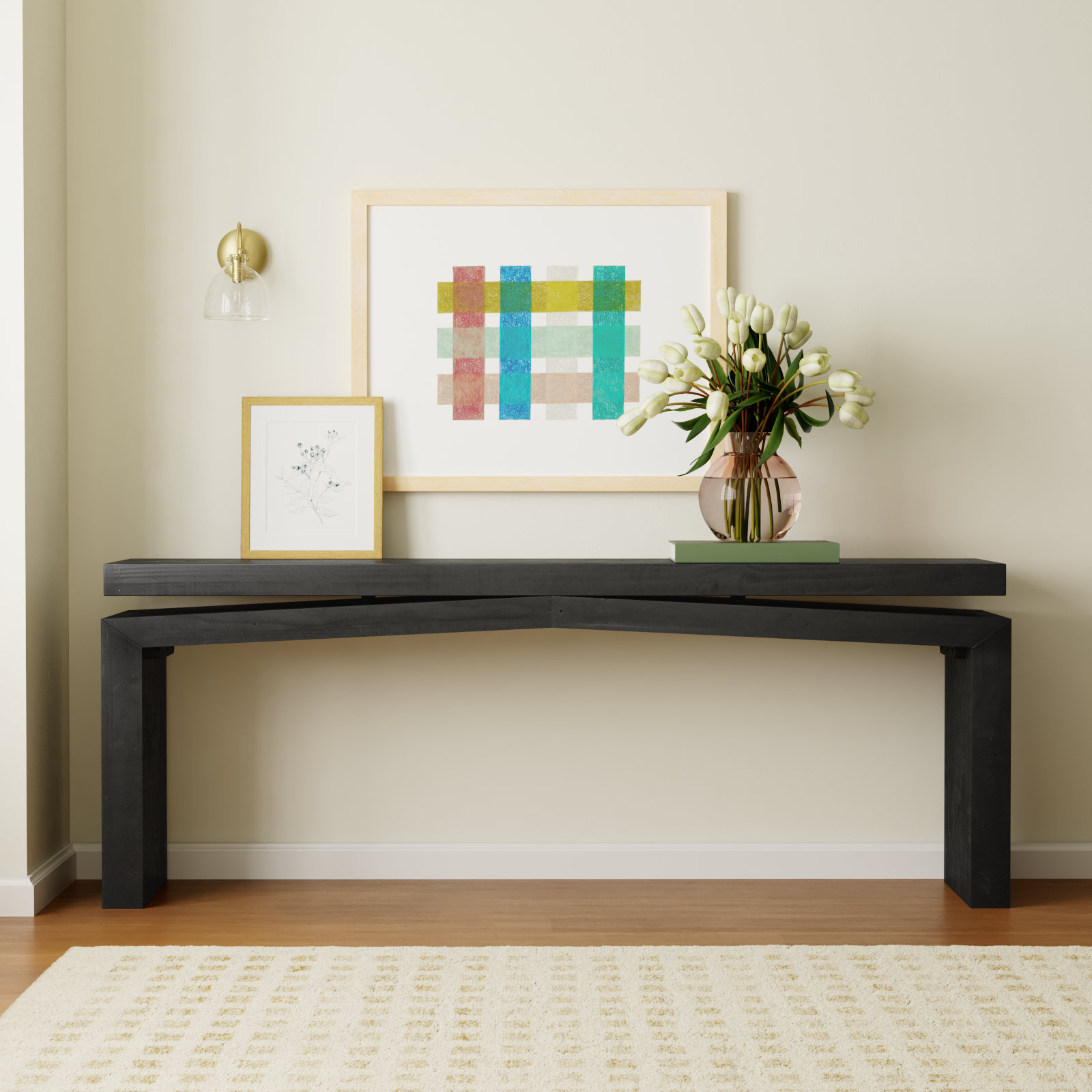 Henn Solid Wood Console Table, Aged Black Pine, 30.75" H x 78.75" W x 15" D
