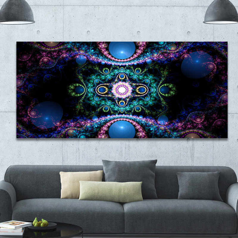 « cabalistic blue fractal pattern »-imprimé, H 28 po x l 60 po x P 1,5 po, Toile
