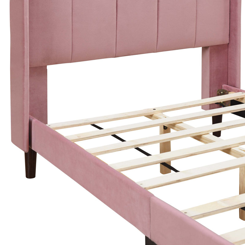 Lit plateforme tapissier, velours, Lit simple, Rose