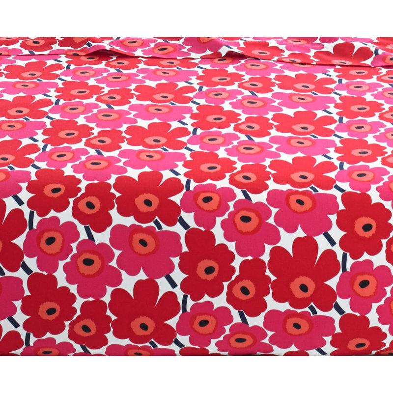 Marimekko Red Floral Cotton Percale Full Sheet Set