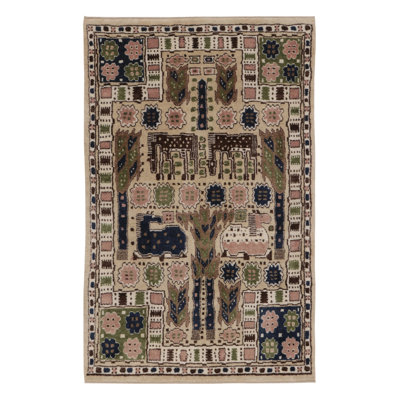 Contemporary Folk Pictorial Wool Rug Inspired by Märta Måås-Fjetterström by Rug & Kilim, India "Hästhagen"