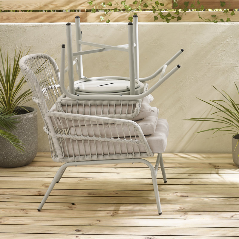 Seretta Metal Garden Lounge Chair Set with Foot Stool and Table for Luxury Modern Patio, Cream