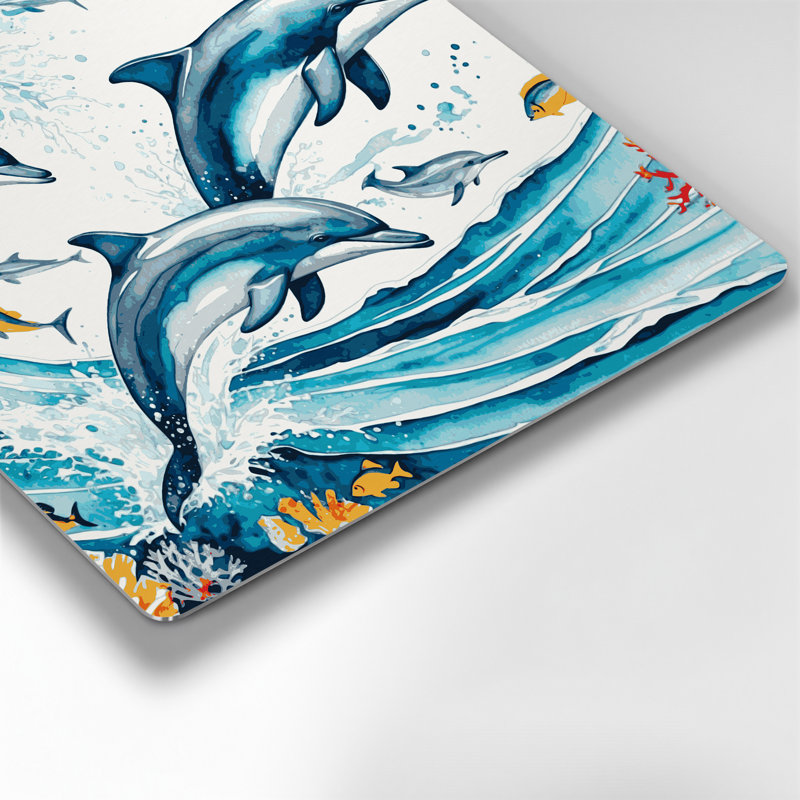 «Hawaiian Dolphins», art mural en métal bleu