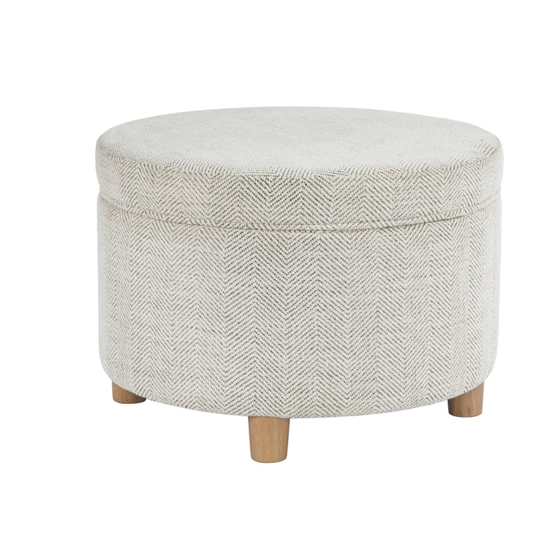 Biola Storage Ottoman, Cream Chevron Woven, Natural Wood