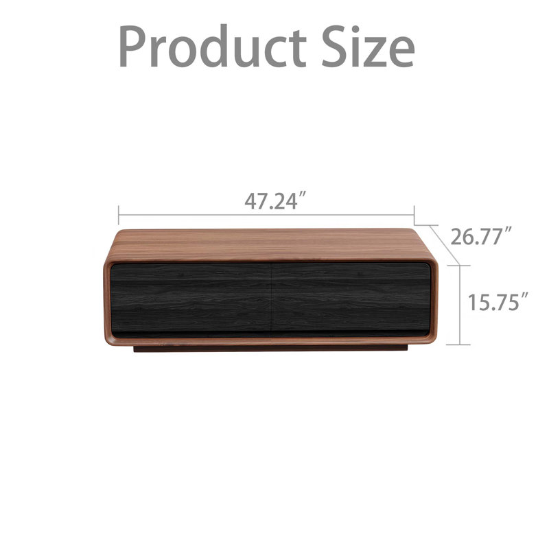47" Handmade Coffee Table with 4 Drawers for Ample Storage Space, Black