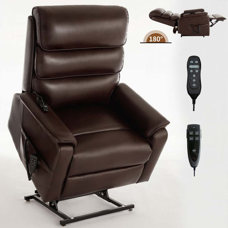 PU Leather Power Lift Recliner Chair with Power-Remote, Heat Massage and Heavy Duty Motion Mechanism, Brown