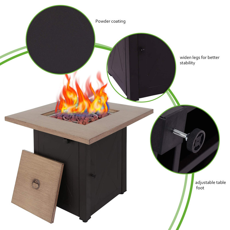 28Inch Outdoor Gas Fire Pit Table , 48,000 BTU, Square Outdside Propane Patio Firetable, ETL Certification