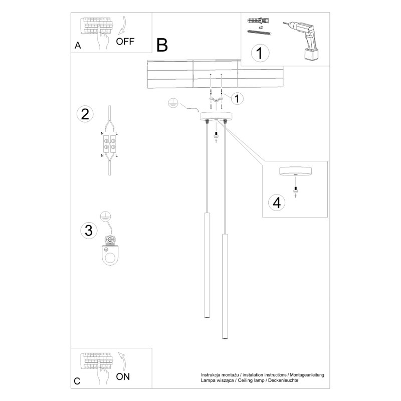 Berthile - Light Pendant, 52cm W x 9cm D, Red, 2 Lights