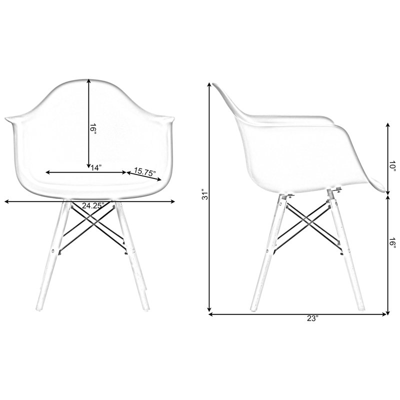 Gray Plastic Shell Dining Arm Chair with Wooden Legs