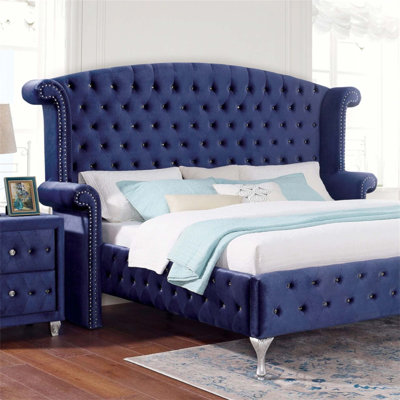 Tête de lit à oreilles capitonnée glamour en velours de style grand lit, mobilier de chambre élégant et confortable