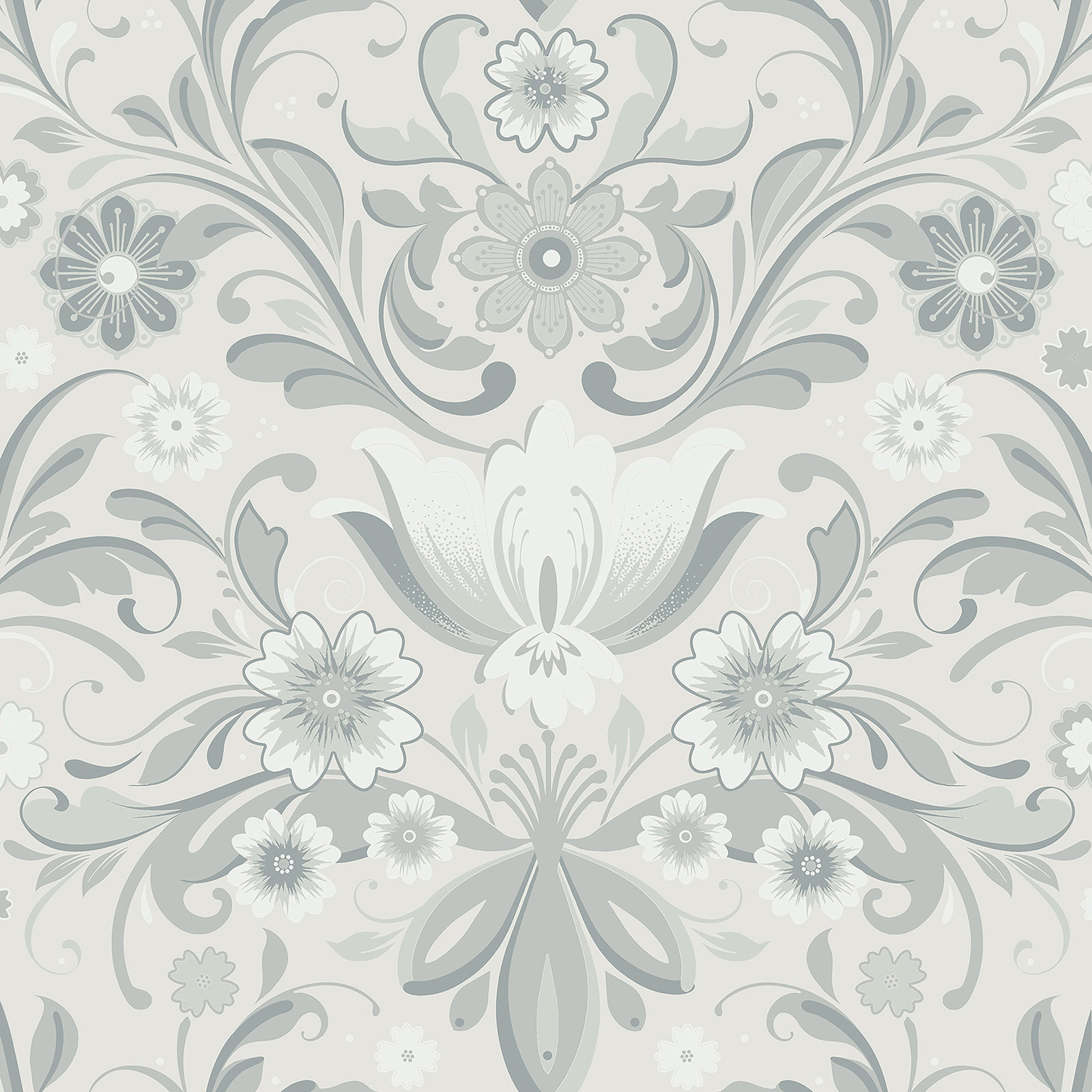 Toddy Floral Wallpaper, Light Gray