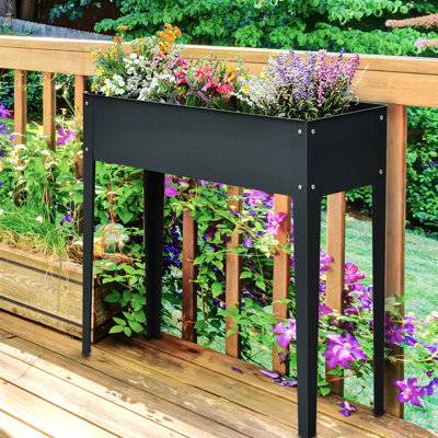 Boîte à fleurs surélevée gris foncé avec pieds, lit de jardin surélevé en métal, 39,31 po x 11,7 po x 7,25 po, améliore l’activité biologique du sol