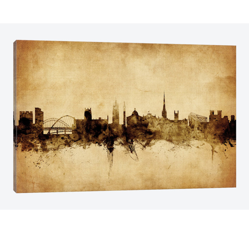 Foxed (rétro) série d’horizons : newcastle, angleterre, royaume-uni, impression sur toile tendue, Toile tendue, Pas de tapis