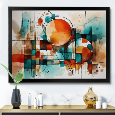 Daulton Orange Geometric Energy Framed On Canvas Print