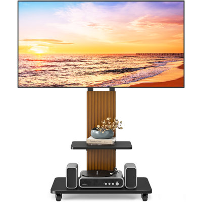 Rolling Tv Stand With Wood Base For 55-90 Inch Large Tvs Up To 150 Lbs