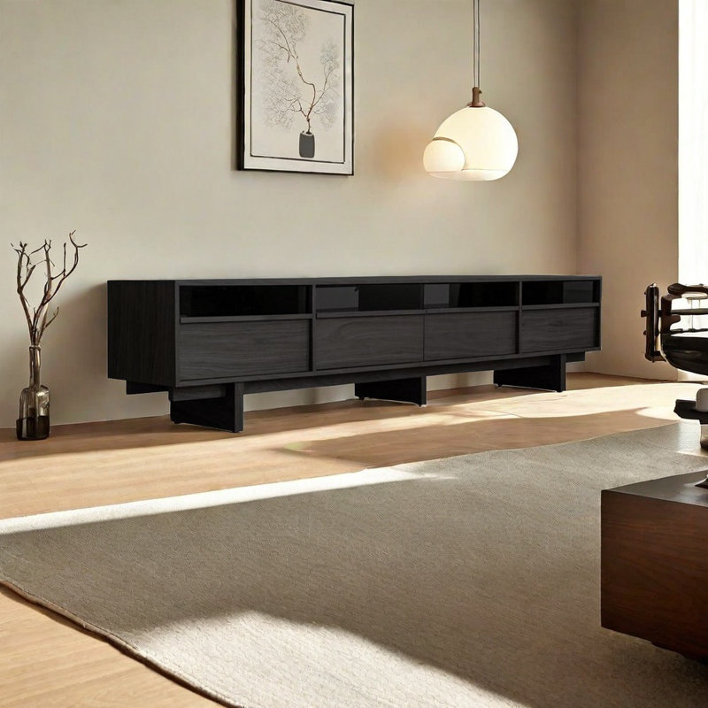 Meuble télé en bois massif avec rangement multicouche durable, 86.61" W