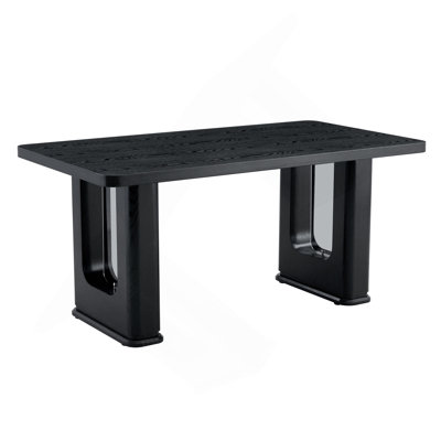 64.5 x 35.4 Inch Stylish Black Wood Color Textured Dining Table,Perfectly Blending Simplicity And Transparency. Made of MDF Material With Black Wood Grain Stickers,It Exudes A Strong Sense Of Fashion.