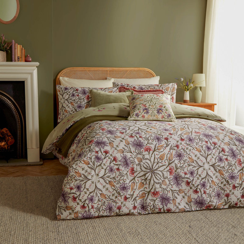 Tilda Cotton Blend Floral Duvet Cover Set with Pillowcases, Double Duvet Cover + 2 Standard Pillowcases