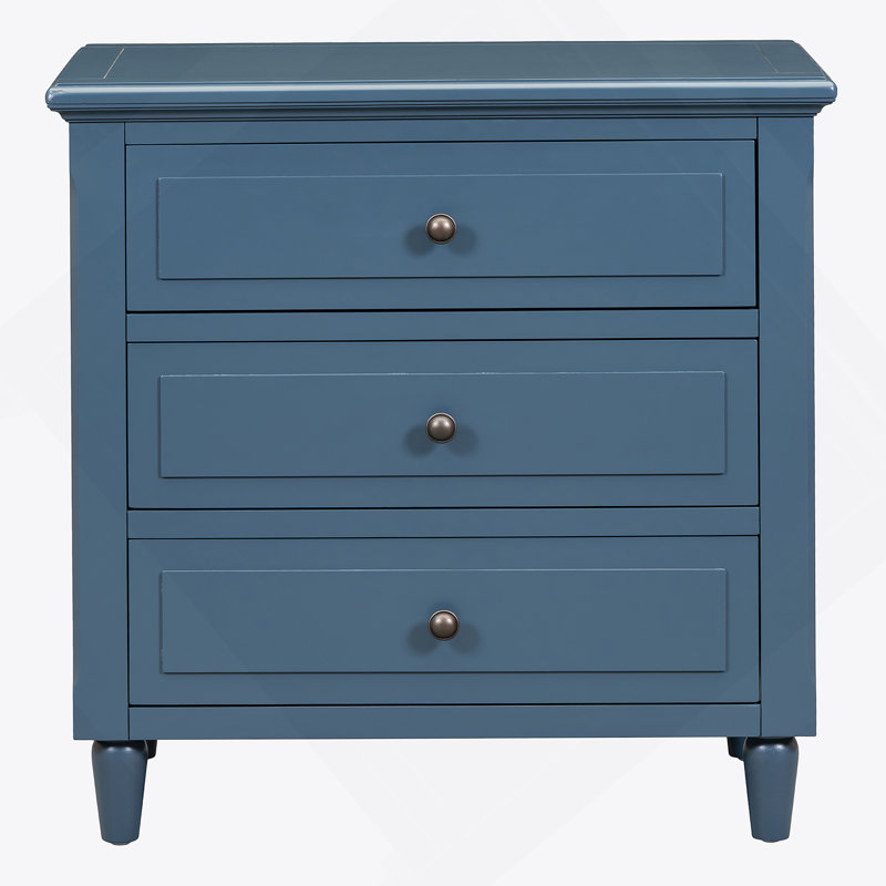 Armoire de rangement en bois à 3 tiroirs avec table de chevet, Bleu