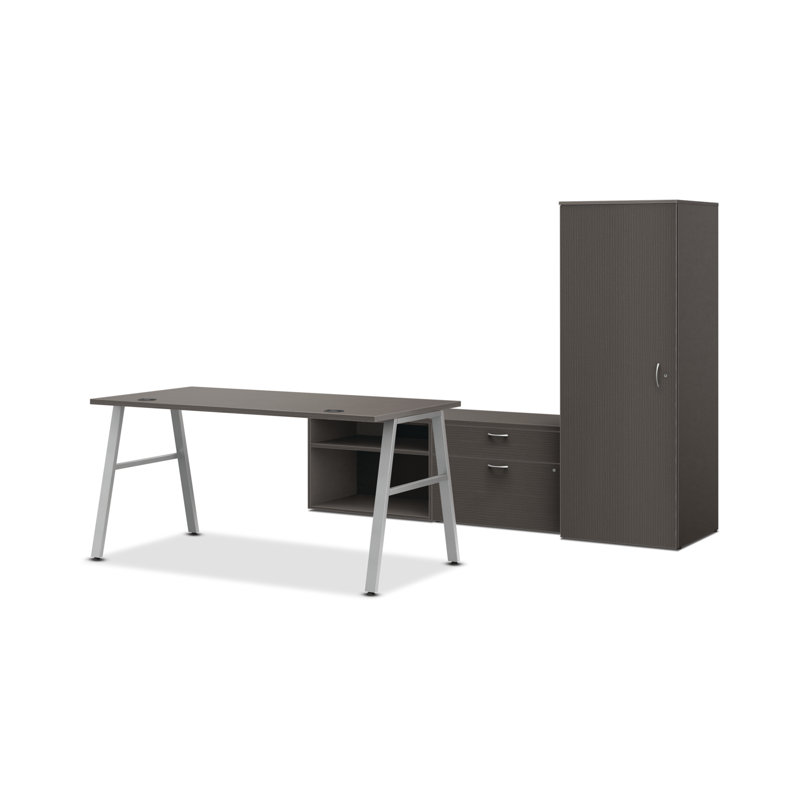 Bureau Mod avec pieds A et rangement personnel, Teck ardoise / argent
