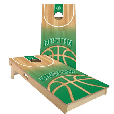 Boston Basketball Cornhole Board Set | Includes (2) Boards, (8) Bags & Optional Accessories