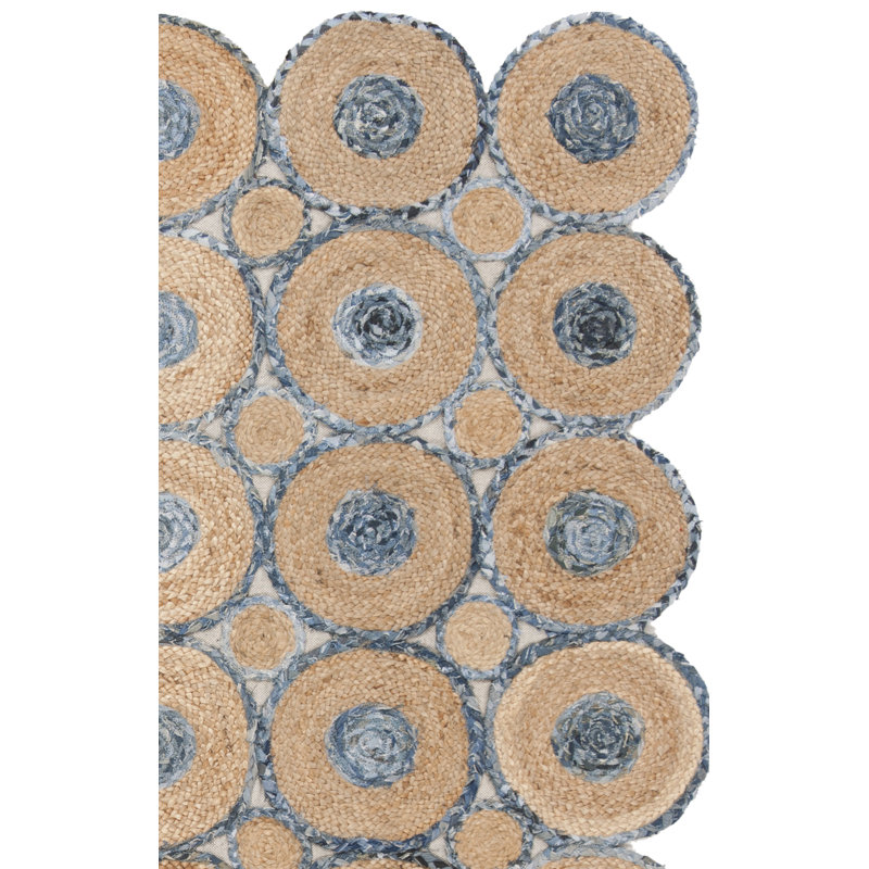 Doleman Hand Woven 70 Jute 30 Recycled Denim Fabric( Denim) Geometric Rug in Natural/Blue, Rectangle 3' x 5'